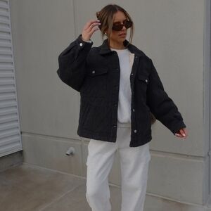 $158 Spiritual Gangster Wave Quilted Shacket Black